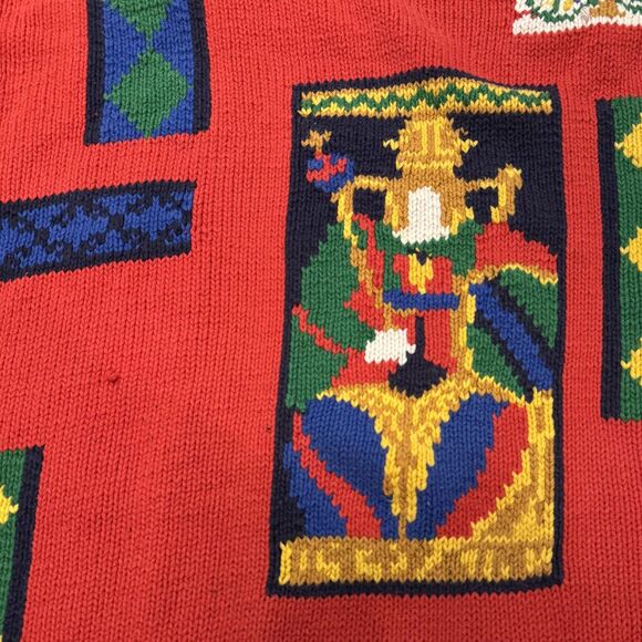 VTG Adrianne Vittadini Sport Sweater Womens L Red Cotton Colorful Graphic Knit - Picture 4 of 9